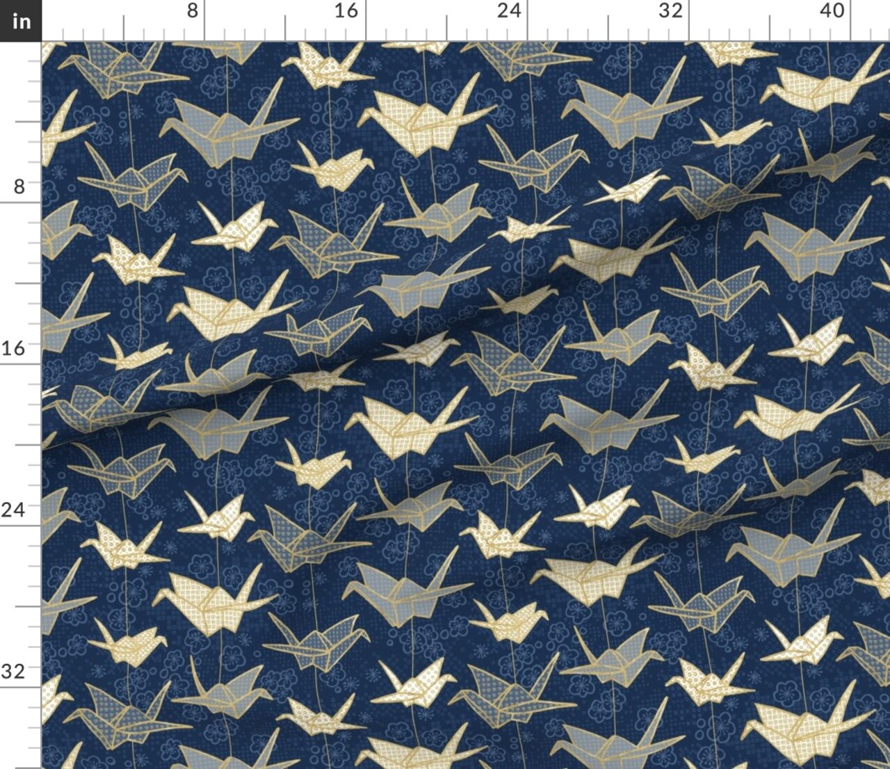 Luck Cranes Origami Japanese Crane Peace Gold Cherry Blossom Japan Birds Custom Printed Fabric by Spoonflower Various Fabrics by the Yard or Fat Quarter